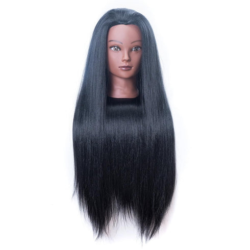 Mannequin Head with Hair - 26" Hair Styling Doll Head with Table Clamp Stand Included (Black YK)