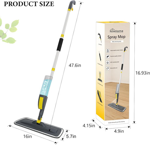 NileHome Spray Mop for Floor Cleaning - Dust Mop with 3 Washable Pads and 400ml Refillable Bottle for Household