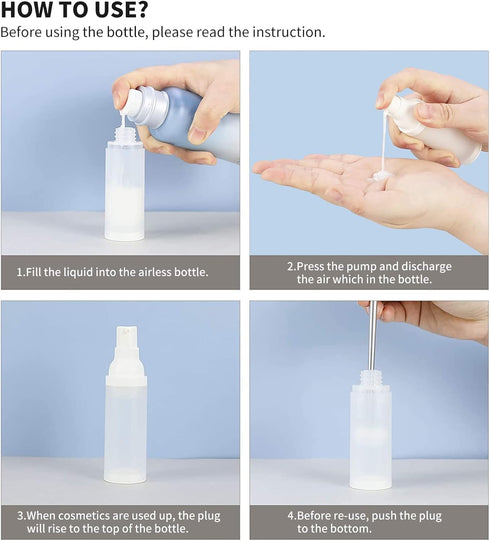 longway 0.67oz 20ml Airless Cosmetic Cream Pump Bottle Travel Size Dispenser for Shampoo (Pack of 6, Frosted