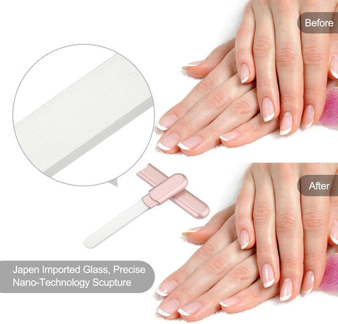 Premium Light Purple Glass Nail File with Case, Crystal Diamond Salon Best Beauty Buffer for Natural and Acrylic Nails