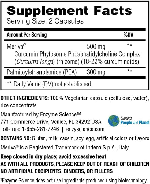 (Pea+, 60 Capsules) All-Natural Meriva Curcumin Supplement for Physiological Support, Immune & Muscular Systems