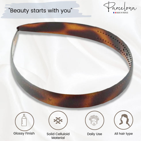 Parcelona Women's 3/4" Tortoise Shell Brown Celluloid Headband, Made in France
