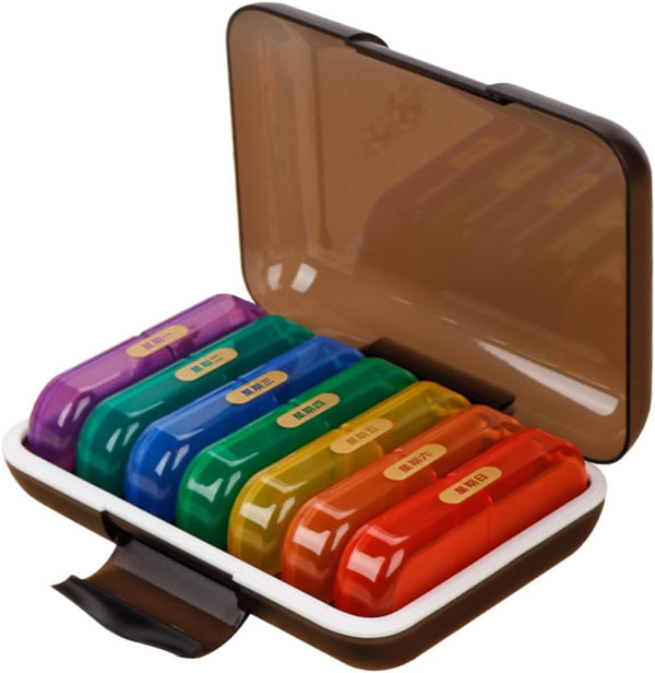 JHKNNK Weekly Pill Organizer Case 7-Day Portable Small Pill Box with Colorful Compartments