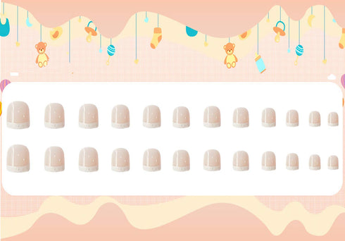 MISUD French Fake Nails 24pcs Classic Natural Pre-Glued Short Square Shape with Shiny Edge