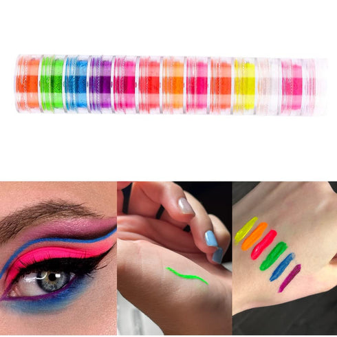 Major Dijit Neon Phosphor Pigment Powder Set, Fluorescent Nail Glitter Eye Powder for Manicure Decoration