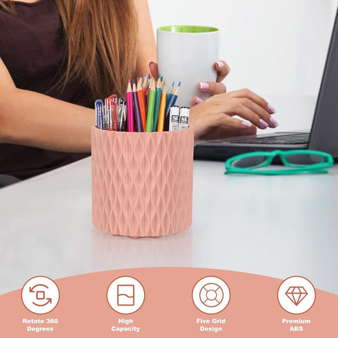 Makeup Brush Holder Organizer, 360° Rotating Multi-Functional Pen Holder for Vanity Storage (Pink)
