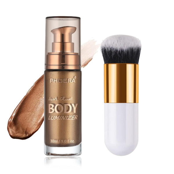 Waterproof Body Shimmer Oil, Long Lasting Moisturizing Luminizer Glow for Face, 1oz Jar, Glistening Bronze