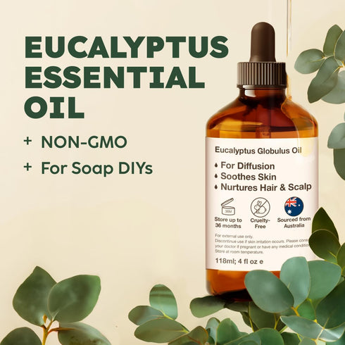 Set Set 2x4 oz Rose Geranium Oil for Skin & Eucalyptus Essential Oil for Diffuser - Aromatherapy Grade Essential Oils