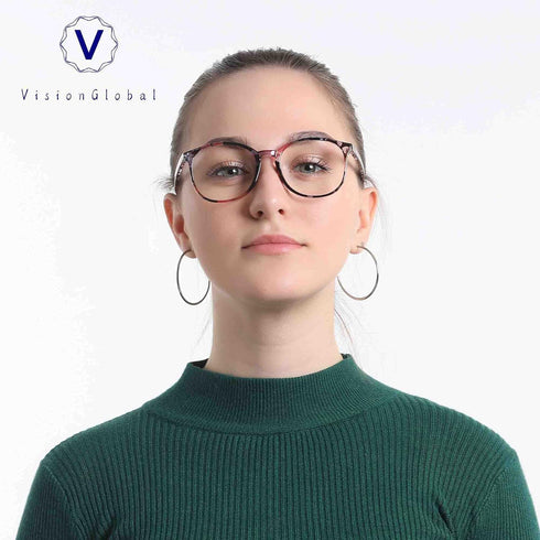 VisionGlobal Blue Light Blocking Glasses for Women, Anti Eyestrain, Stylish Oval Frame, Anti Glare, +1.50