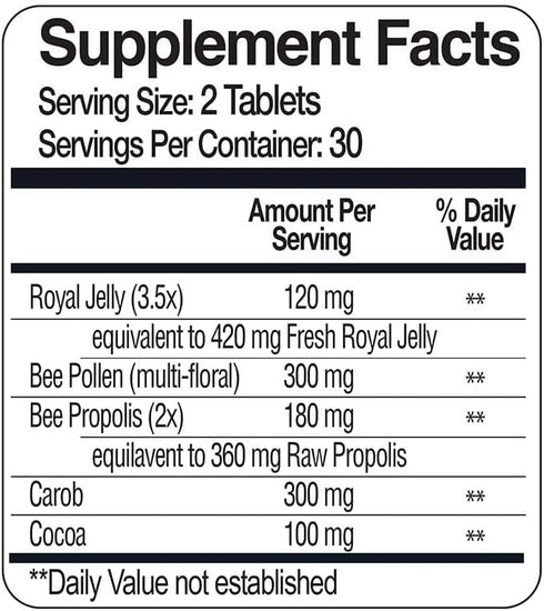 BEE and You Royal Jelly + Propolis + Bee Pollen Chewable Tablets, High Potency, 500 mg x 60 Tablets, No Artificial