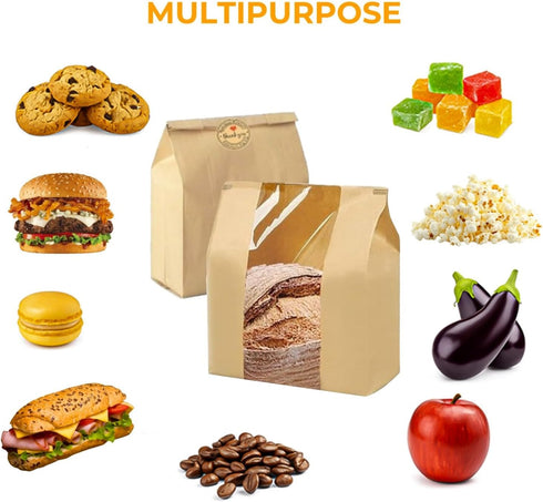 HEDENELIO 100 Pack 13.7"x8.3"x3.5" 100 UPGRADED THICKEST Brown Paper Bread Bags for Homemade Bread Large Sourdough