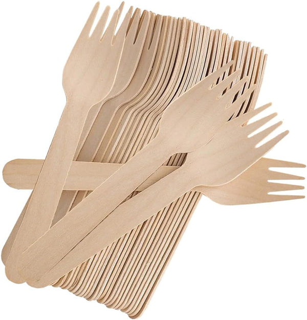100 PCS Disposable Wooden Forks, Eco-friendly Cutlery for Parties, Picnics, Weddings, Camping