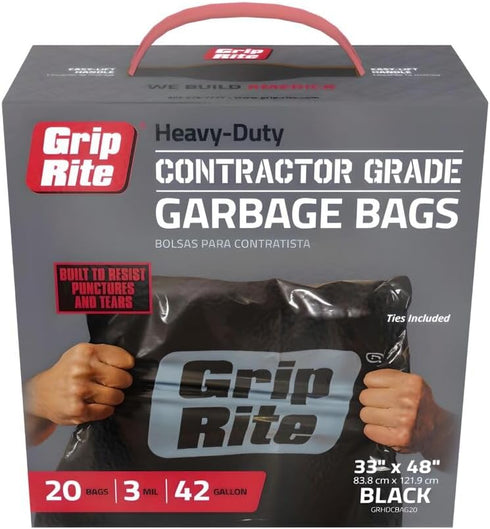 Grip Rite Prime Guard GRHDCBAG20 Heavy Duty 3 Mil Black Contractor Trash Bags, 20 per box
