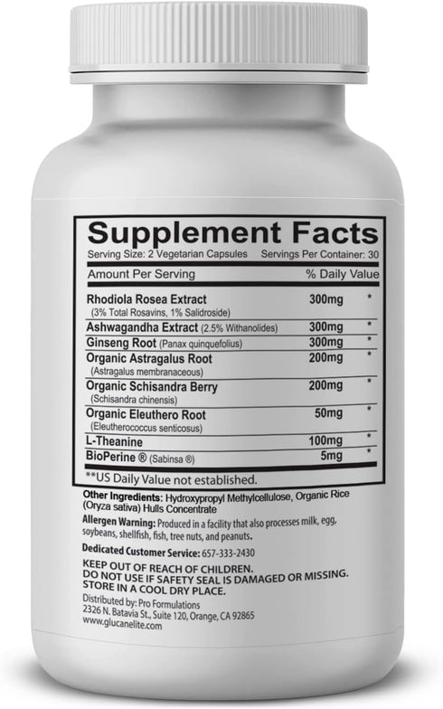 Adaptogen Elite - Synergistic Blend - 60 vcaps - Balances Cortisol & Natural Energy - Enhanced with Rhodiola, Ashwagandha, Astragalus, Schisandra, Eleuthero, L-Theanine