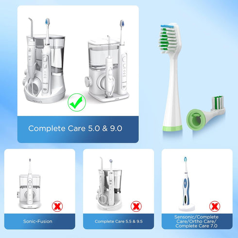 Replacement Toothbrush Heads for Waterpik Complete Care 5.0/9.0 (CC-01/WP-861), 10 Count, White, with Covers