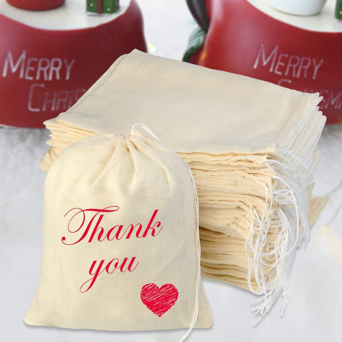 Tayfremn 100pcs Wedding(6 7.9 inches) Cotton Drawstring Bags, Reusable Muslin Bag Natural Cotton Bags with Drawstring