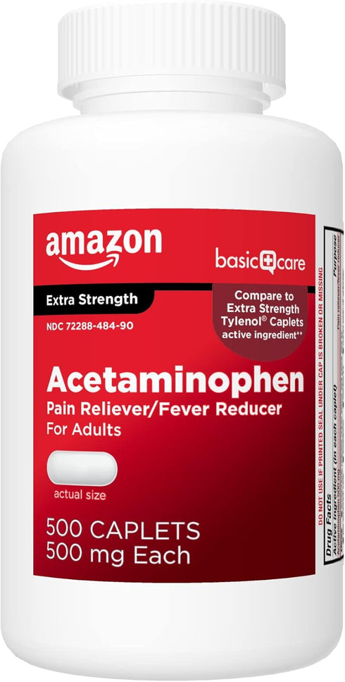 Amazon Basic Care Extra Strength Pain Relief Acetaminophen Caplets 500 mg - Pain Reliever/Fever Reducer, 500 Count