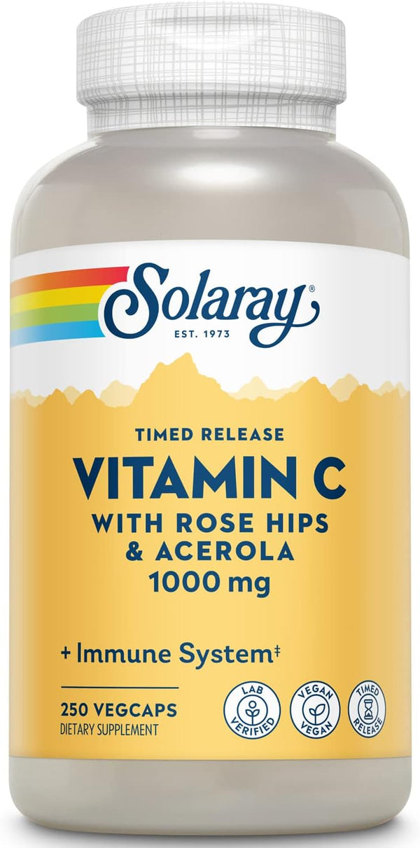 SOLARAY Vitamin C 1000mg with Rose HIPS & Acerola | 250 Ct | Two-Stage Timed-Release Immune Support & Antioxidant