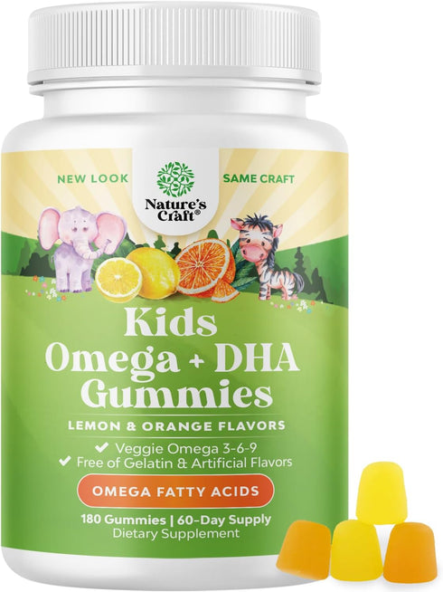Plant Based Omega 3 Gummies for Kids - Delicious DHA Gummies for Vision, Immunity & Focus - Vegetarian, 60 Servings