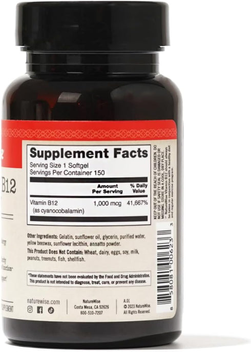 NatureWise Vitamin B12 1000 mcg - Energy Levels & Nervous System Health Support - 150 Softgels