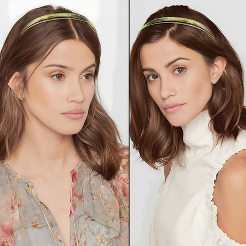 Multi Layers Metal Headbands for Women - Set of 2 Elegant Gold Tone Head Bands with Rhinestones for Bridal and Special