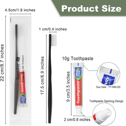 Disposable Toothbrushes with Toothpaste, Pack of 50, Black Toothbrush with 10g Toothpaste
