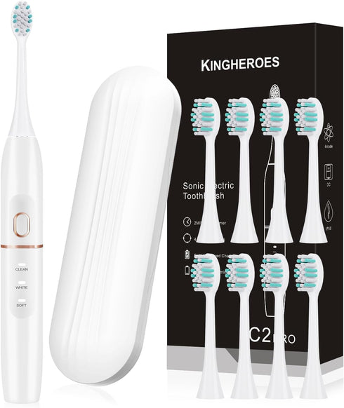 kingheroes Electric Toothbrush Set, Comes with 8 Brush Heads & Travel Case,4