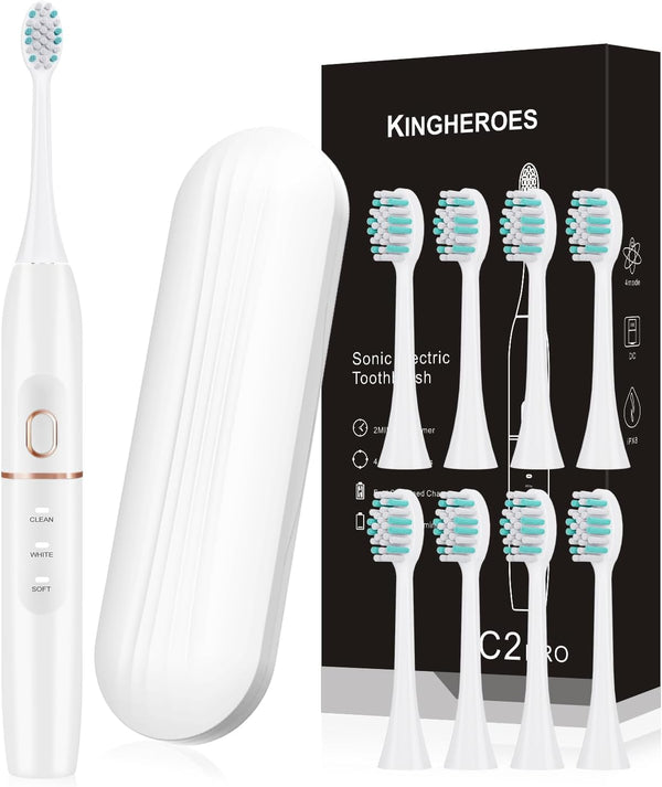 kingheroes Electric Toothbrush Set, Comes with 8 Brush Heads & Travel Case,4