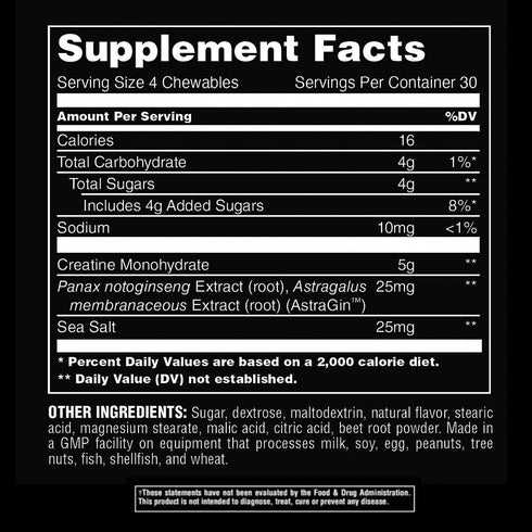 Animal Creatine Chews Tablets, Enhanced Creatine Monohydrate with AstraGin, Sea Salt for Added Pumps, Grape Flavor