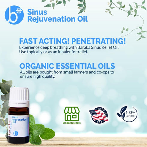 Sinus Rejuvenation Oil - 6 Organic Essential Oils Blend for Enhanced Breathing and Relaxation - 4 ml Daily Use