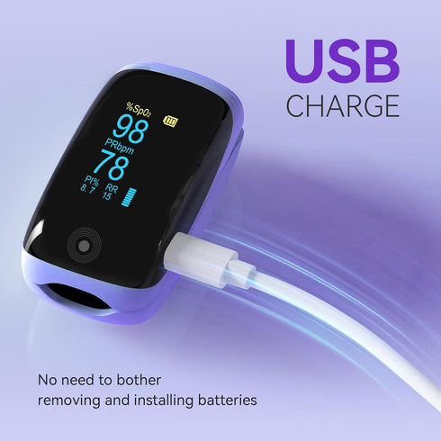 SpO2 SpO2 Rechargeable pulse oximeter with respiration, with Pulse Rate and PI RR Precision Fast Oximeter Reading