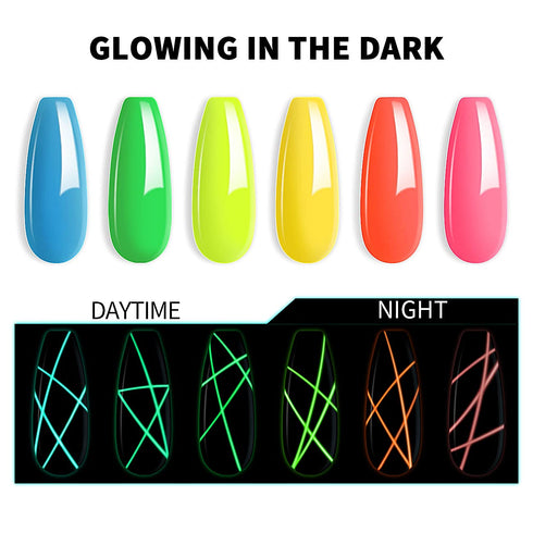 RARJSM Gel Nail Art Polish - Glow In The Dark Gel Liner Art Set, Luminous Painting Gel Polish for Nail Art, Bright