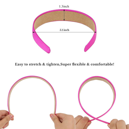 Wecoe 10pcs Satin Headbands, 1.3 Inch Wide Girls Red White Pink Purple Non Slip Fashion Hair Bands