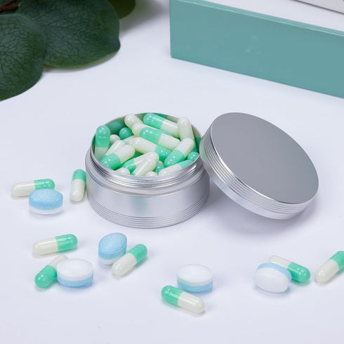 Metal Pill Case for Purse, Waterproof Daily Pill Box, Portable Organizer for Pills/Vitamins/Fish Oil, Silver Medium