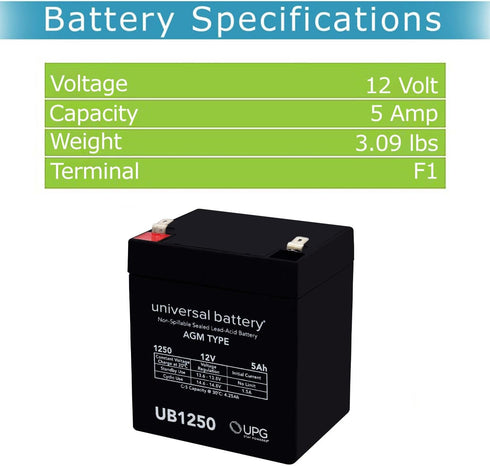 NP5-12 12V 5Ah SLA Home Alarm Battery UB1250