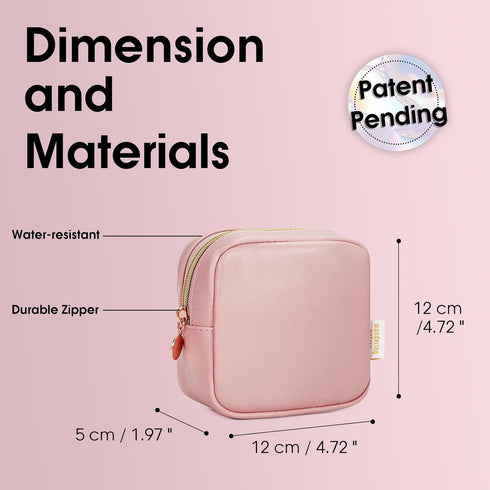 Wandering Nature Small Makeup Bag, Mini Pouch for Purse, Cute Cosmetic Pouch for Women, Eco Vegan Leather (Pink)