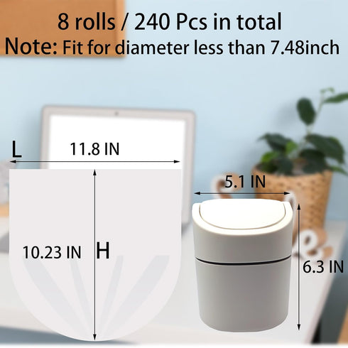 0.5 Gallon Mini Trash Bags, 240Pcs Clear Garbage Bags for Tiny Bathroom Trash Can, Fit 0.4-0.8 Gal