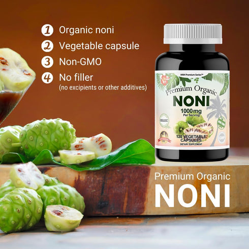 Dr.K&C HNHusa Premium Organic Noni 1000 mg, 120 Veggie Capsules for Antioxidants and Immune System Support, Vegan