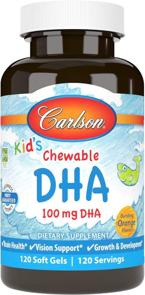 Carlson Kid's Chewable DHA, 100 mg DHA, Brain Health, 120 Chewable Softgels