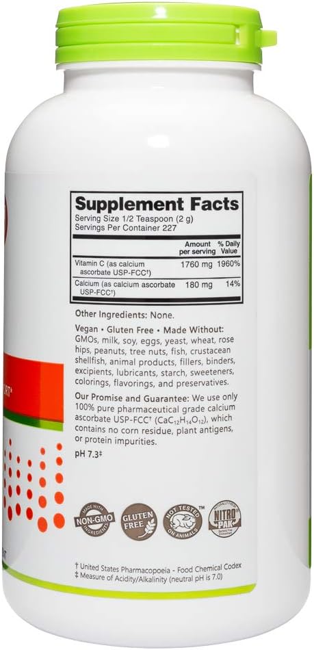 NutriBiotic Calcium Ascorbate Vitamin C Powder, 16 Oz, Essential Antioxidant & Collagen Supplement