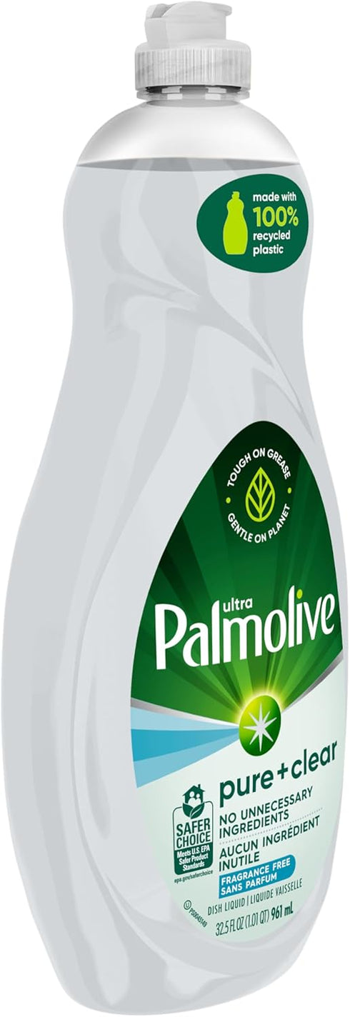 Palmolive Ultra Dishwashing Liquid Dish Soap, Pure + Clear Fragrance Free, 32.5 Fluid Ounce.
