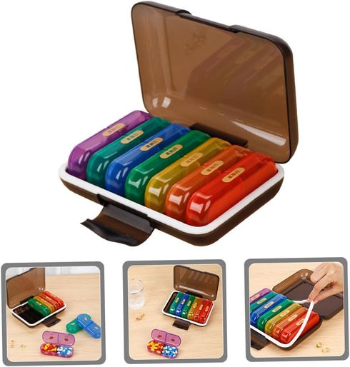HOOWIFFY 7-Day Weekly Pill Organizer Medicine Case Multi-Grid Portable Small Organizer with Reminder for Travel