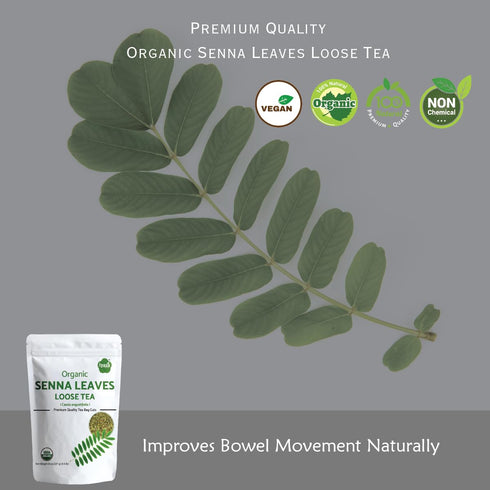 Organic Senna Leaves Loose Tea - Cut and Sifted, Relaxing, Caffeine Free Night Time Tea, Resealable Pack 08 Ounce