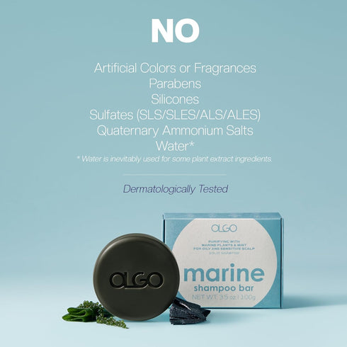 Marine Shampoo Bar 3.5 oz - Vegan Solid Shampoo Bar for Normal to Oily Scalp with Biotin and Menthol