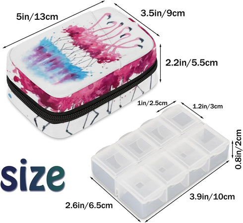 QsirBC 7 Watercolor Flamingo Daily Pill Organizer Travel Medicine Container Holder Bag Weekly Pills Case Box Day