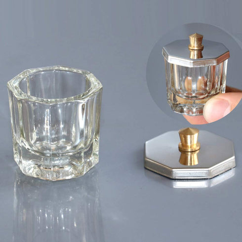 lasenersm 2 Pieces Mini Glass Dappen Dish with Stainless Steel Lid, Nail Art Tools Glass Cup