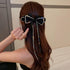Wekicici Big Hair Bows Hair Clips Barrettes for Women, Bowknot with Long Brocade Tassel Ribbon (Black)