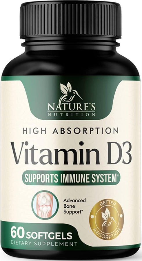 Vitamin D3 Supplement 5000iu (125 mcg), High Potency, Rapid Absorption Softgel, 60 Softgels