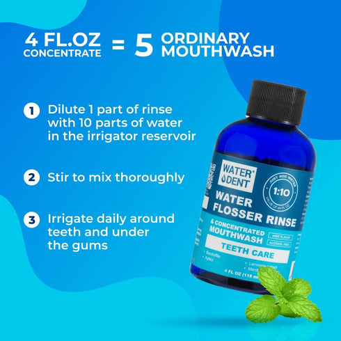 Concentrated Water Flosser Rinse, Mint Flavor, Alcohol Free, 44 fl.oz - Made in USA