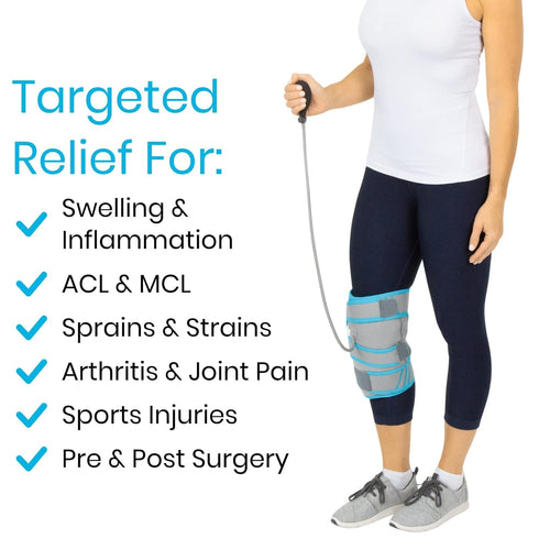 Vive Compression Knee Ice Wrap - Reusable Brace with Air Pump for Hot/Cold Therapy, Adjustable Pack for Sports Injuries